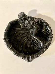 Cenicero Vintage Negro Lava Hula Niña Decoración Tiki Coco Joe's 7” “Aloha Hawaii” - Imagen 1 de 7