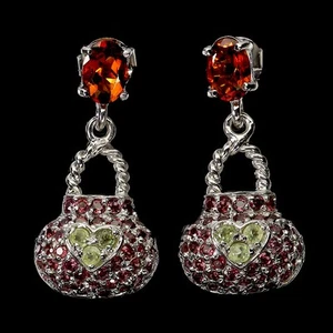 925 Sterling Silver Earrings Oval Citrine Peridot Garnet Gemstone Bag Jewelry - Picture 1 of 14