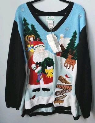 New Quacker Factory Knit Christmas Santa Cardigan Sweater Embroidered Beaded 2X - Image 1 of 4