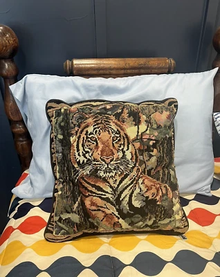 Vintage Newport Tiger Tapestry Square Throw Pillow 16' x 16' - Image 1 of 4