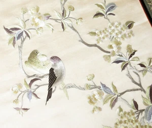 Antique Chinese Silk Embroidery w/ Birds & White Flowers - Picture 1 of 12