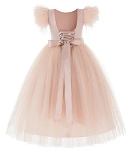 Vintage Corset Flower Girl Dress Feather Dresses Winter Flower Girl Dresses - Picture 1 of 9