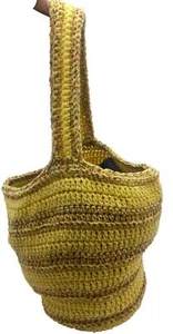 Handmade Knit Purse Handbag Shoulder Bag Tote Yellow Tan Yarn Knitting NEW - Picture 1 of 7