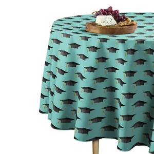 Blue Graduation Cap Toss Signature Round Tablecloth Assorted Sizes - Picture 1 of 1