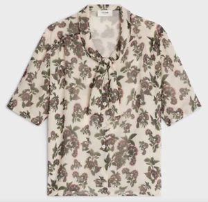 NWT Celine Floral Print Silk Chiffon Button Down Neck Bow Blouse Top 40 8 $1695 - Picture 1 of 19