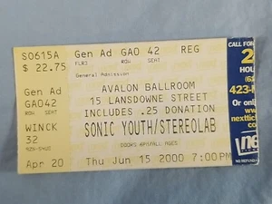 6-15-00 2000 SONIC YOUTH/STEREOLAB Concert Ticket Stub Avalon Ballroom Boston - Picture 1 of 2