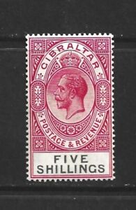 Gibraltar GV 1925 5/- Shillings Carmine & Black Mint MH
