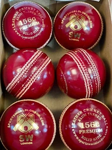 SW Alum Leather RED/ WHITE Cricket Ball JUNIOR 135G & SENIOR 156 grams - Picture 1 of 2