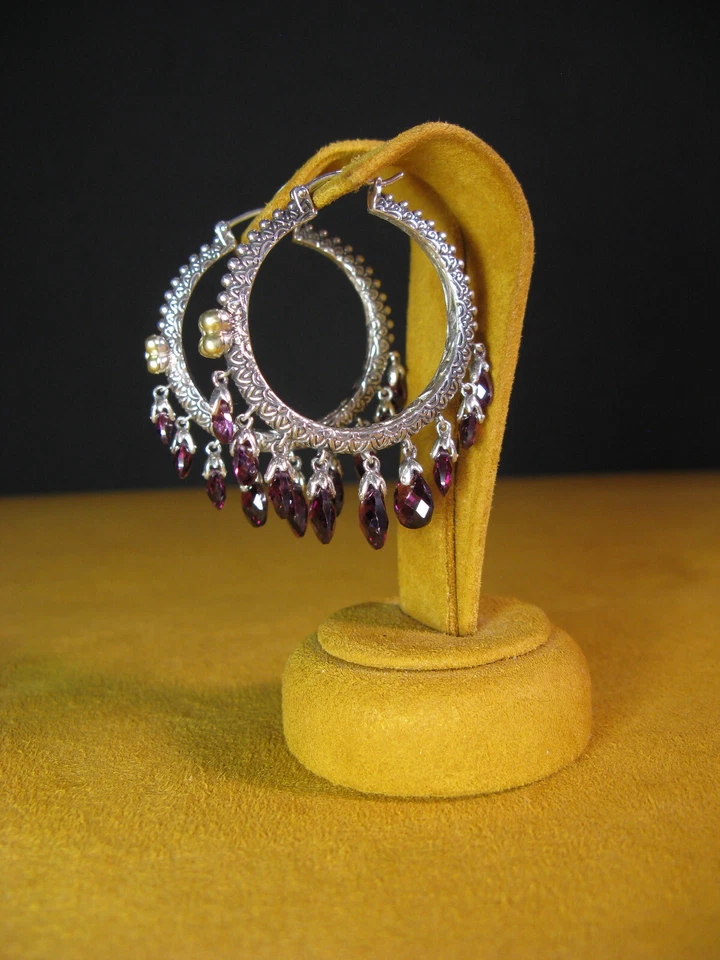 BARBARA BIXBY RHODOLITE EARRINGS BRIOLETTE HOOP CHANDELIER FLOWER Gemstone Boho - Image 1 of 2