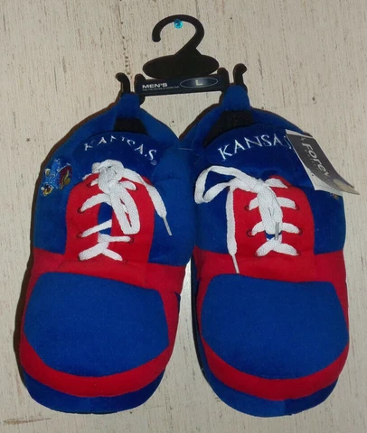 NWT MENS NCAA KU KANSAS JAYHAWKS Micro Fleece LACE UP Slippers  SIZE L (11-12) Cover