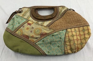 Borsa a mano FOSSIL patchwork tessuto tela tracolla manico legno - Foto 1 di 8