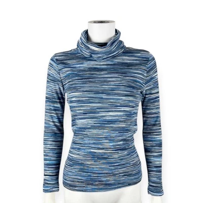 Cuello alto acrílico manga larga a rayas azules vintage años 70 para mujer Foto 1 de 4