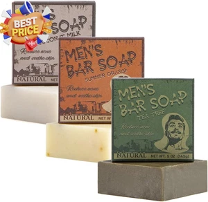 Natural Bar Soap for Men 5oz x 3 Bars Tea Tree Summer Orange Coconut Milk - Picture 1 of 7