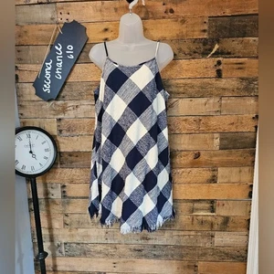 Universal Thread Women's Navy Blue Checkered Cotton Dress Fringe Western Size L - Picture 1 of 12