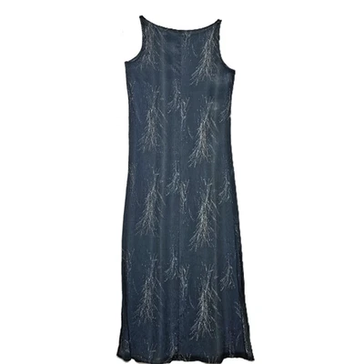 Vestido midi ligero vintage Amanda Smith M azul gris 100 % seda sin mangas Foto 1 de 4