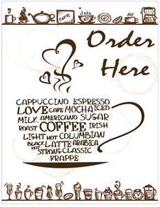 Letrero de aluminio café capuchino moca espresso frappe latte orden aquí 12" x 9" - Imagen 1 de 1