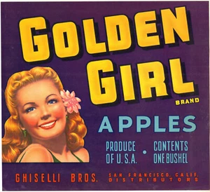 *Original* GOLDENES MÄDCHEN San Francisco 1940er Glamour Apfelkiste Etikett KEINE KOPIE - Bild 1 von 1