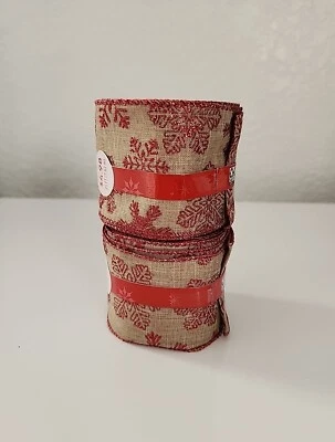 2 Rolls Of Red Snowflake Brown Christmas Ribbon Wired 25ft 2.75" Wide New  - Image 1 of 4