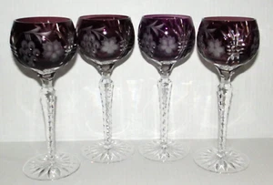 Ajka Martisa Amythyst Cut to Clear Crystal Wine Hock Glasses Set of 4 Excellent - Picture 1 of 13