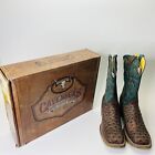 Cavender's Rustic Chocolate And Turquoise Wide Square Toe Cowboy Boots Mens 12