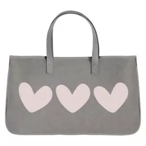 Grey Canvas Tote Hearts Size 20in W x 11in H x 6in D Pack of 2 - Picture 1 of 2