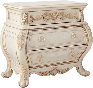Acme Ragenardus 3-Drawer Wood Bombe Nightstand in Antique White - Picture 1 of 6