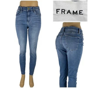 FRAME Womens 30 X 29 Jeans Le High Skinny Europa Blue Raw Hem Stretch Cotton - Picture 1 of 11