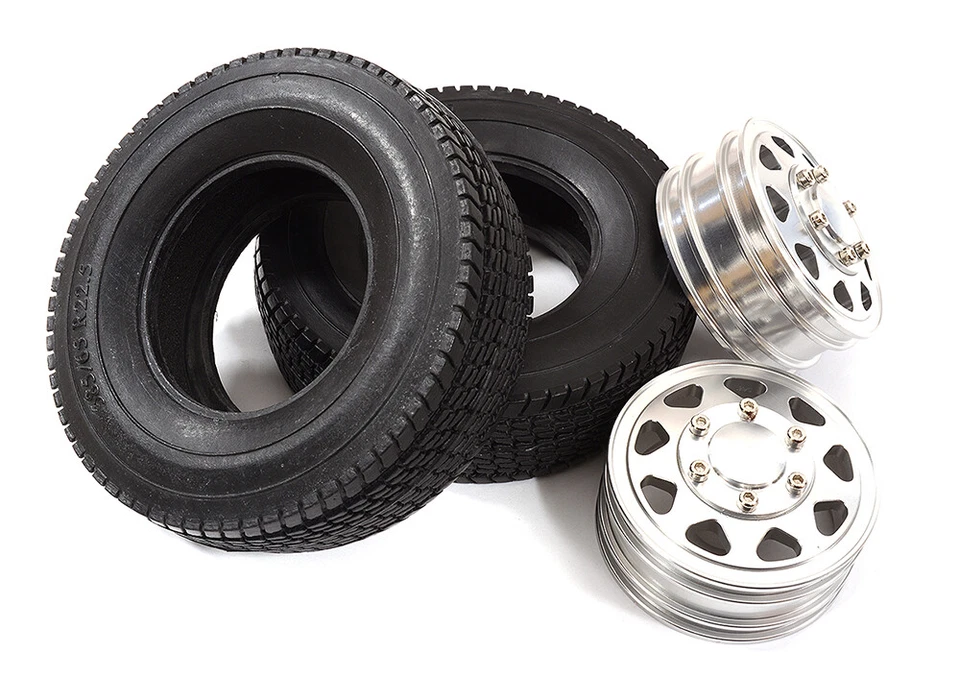 Machined Alloy Front Wheel & Tire (2) Set for Tamiya 1/14 Scale Trucks W=25mm - Image 1 of 1