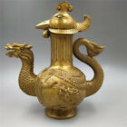China Dragon Phoenix Wine Pot Antiques Copper Home Furnishing Auspicious Teapot
