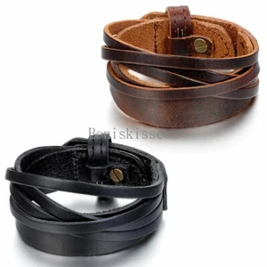 Punk Leather Wrap Cuff Bangle Bracelet Men's Women's Wristband  Unisex Jewelry - Picture 1 of 15