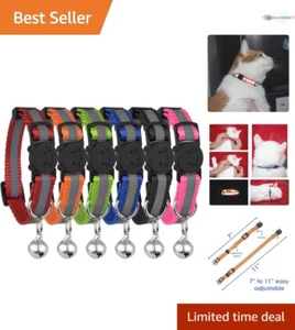 Comfortable Breakaway Cat Collar Set - 6 Reflective Nylon Collars with Bells - Picture 1 of 10