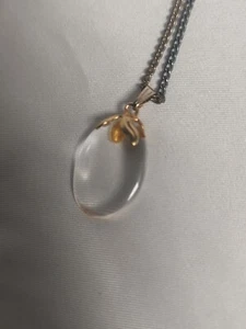 Collana con ciondolo vintage al quarzo trasparente/tono oro, 20 pollici - Foto 1 di 5