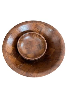 Weave Wood Inc USA Salad Bowl and Serving Bowl Set Vintage Woven Wood 1980’s 5pc - Picture 1 of 17