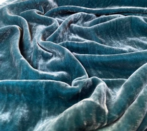 Peacock Blue Silk Velvet Fabric by the Yard, 1/2 Yard & 1/4 Yard, 45" Wide, V62 - Picture 1 of 3