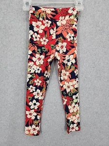 NEW LuLaRoe Kids Leggings Red/Blue Floral Pattern  S/M - Picture 1 of 6
