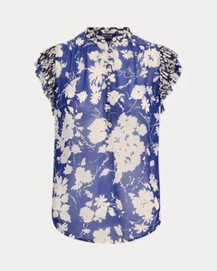 Blusa Polo Ralph Lauren Azul Floral Talla XL Gorra Manga Volantes Transparente Precio de venta sugerido por el fabricante $168 - Imagen 1 de 12