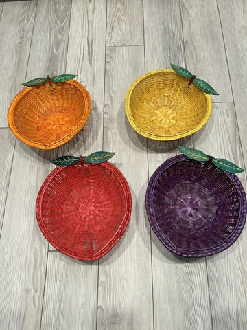Vintage Fruit Shape Baskets 4 In Lot Purple-Red-Yellow-Orange 9β X 3β Preowned Cover