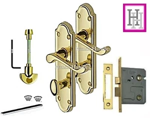 Manijas de puerta de baño victoriano Ashworth Ashford acabado de latón manijas de puerta y cerradura - Imagen 1 de 12