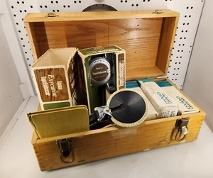 OLD WOOD BOX Full of Label Makers & Tape Vintage Apsco TE90-AB Embosser & More! - Picture 1 of 9