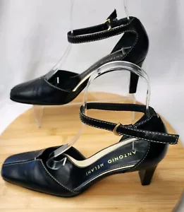 Antonio Melani Shoes Womens 7.5M Glove Fit Black Leather Ankle Strap EUC - Picture 1 of 13