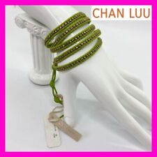 Brand New CHAN LUU Green Leather and Gold Plated Nugget 5 Wrap Bracelet.