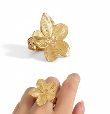 Anillo Anthropologie Flor 8 9 Talla Oro Flor Ajustable Pétalo Abierto Boho  Foto 1 de 4