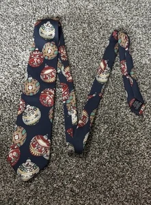 Lands’ End Navy/Red/Gold Christmas Ornament Neck Tie 100% Silk EUC - Imagen 1 de 4