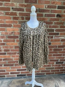 Saks Fifth Avenue Salon Z Leopard Cardigan Tank Sweater Set Metallic 1X Italy - Picture 1 of 15