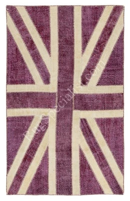 Handmade Patchwork Rug in Shades of Pink | Union Jack British Flag Design Carpet - Image 1 of 4