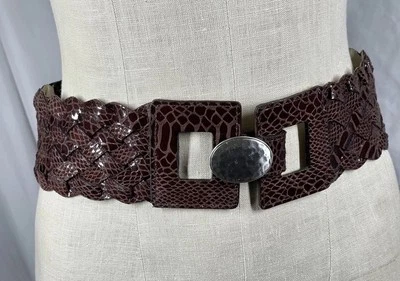 Cinturón Boho Ancho Trenzado Marrón Chico's Talla Pequeña Cuero Suroeste Elástico Foto 1 de 4