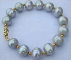 PULSERA DE PERLAS ORIGINALES NATURALES AAA++ 11-12 MM GRIS MAR DEL SUR ORO 14K de 7,5-8" - Imagen 1 de 5