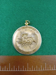 Vintage Gold Tone Aries Zodiac Medallion Pendant, Monet Gold Tone Chain Necklace - Picture 1 of 3