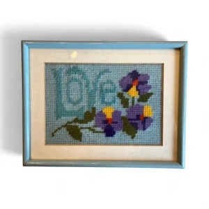 Retro LOVE Nadelspitze bestickt Textil Kunst Blumen Mod Handarbeit 70 Galerie - Bild 1 von 4