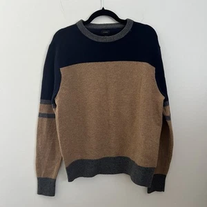 J. Maglione girocollo uomo Crew Jeans taglia grande misto lana colore marrone blocco - Foto 1 di 9